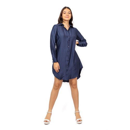 Closet Navy Long Sleeve Mini Curved Hem Shirt Dress