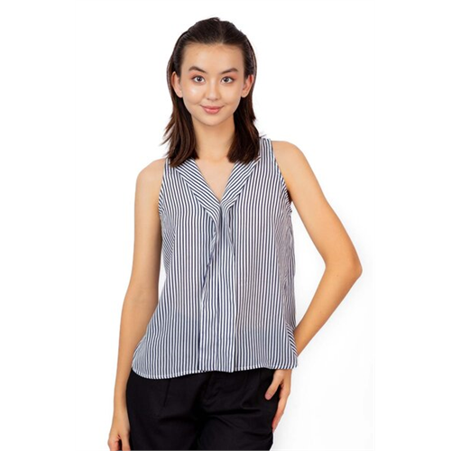 Closet Navy & White Striped Sleeveless V Neck Lapel Collar Top