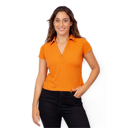 Closet Orange V Neck Polo Tshirt