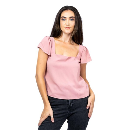 Closet Pink Flutter Sleeve Square Neck Top