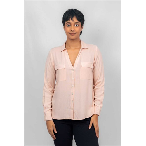 Closet Pink Long Sleeve Front Pocket Detailed Loose Fitted Shirt