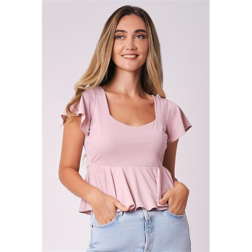 Closet Pink Puplum Flutter Sleeve Top