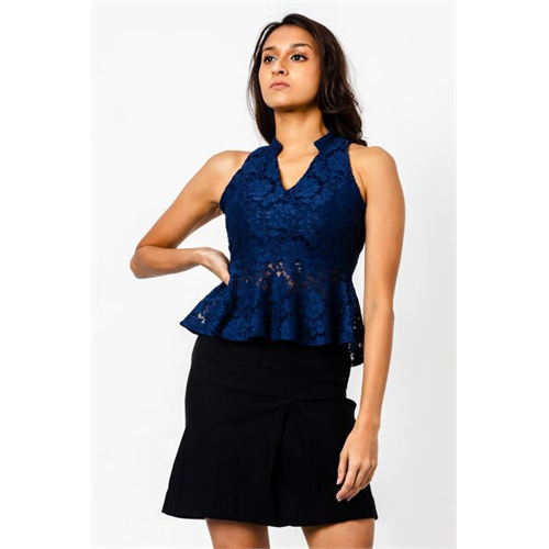 Closet Printed Peplum Lace Top