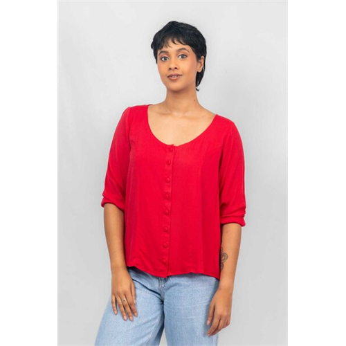 Closet Red Long Sleeve Loose Fitted Button Down Top