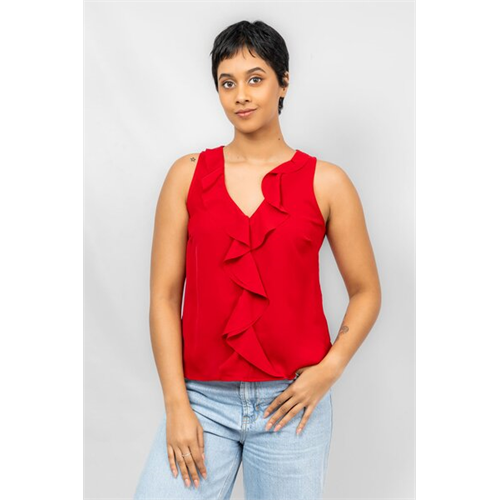 Closet Red Sleeveless Front Friled Loose Fitted Top