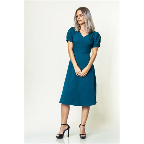 Closet Solid Colour Puff Sleeve Midi Dress