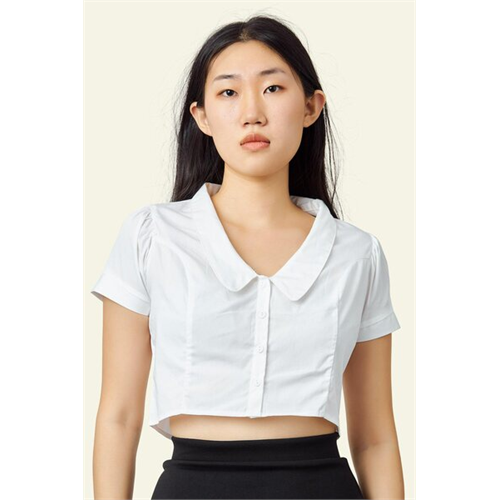 Closet White Formal Crop Shirt With Elongated Collar