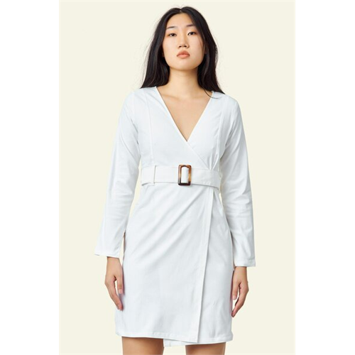 Closet White Long Sleeves V Neck Dress