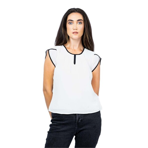 Closet White Petal Sleeve Contrast Black Piping Top