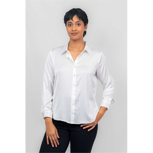 Closet White Shimmer Hidden Placket Long Sleeve Shirt