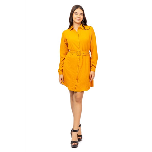 Closet Yellow Long Sleeve Self Fabric Belted Shirt Dress