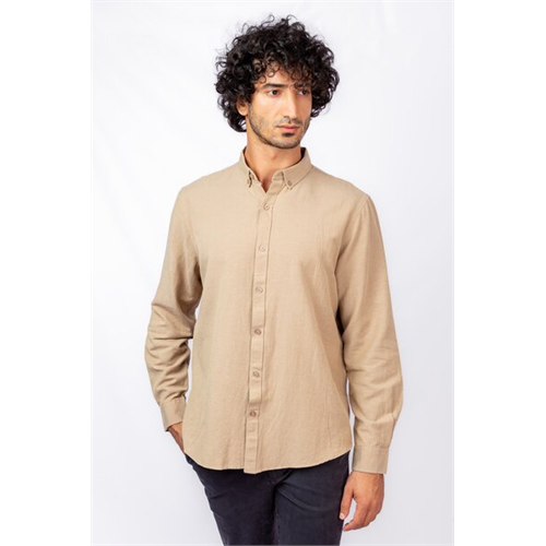 Cotton Collection Beige Linen Blend Regular Collar L/S Shirt By Coco