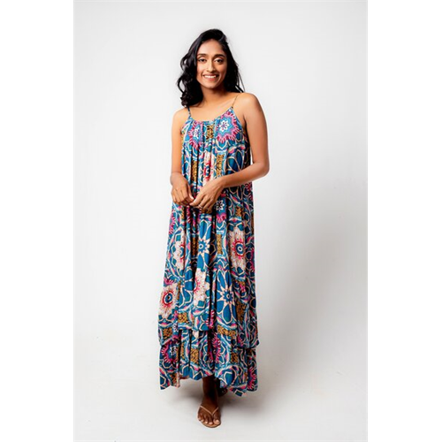 Cotton Collection Blue Mix Printed Dress By Coco