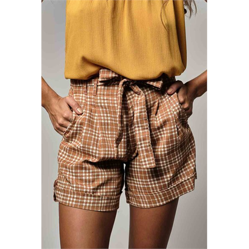 Cotton Collection Brown Check Short By Coco