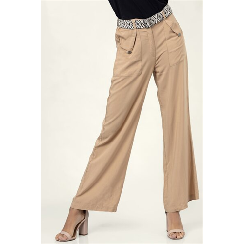 Cotton Collection Cotton Beige Contrast Belt Pant By Coco