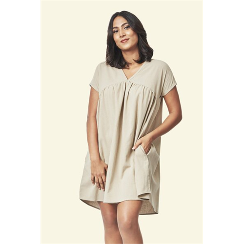 Cotton Collection Cotton Beige Gathered Dress By Coco