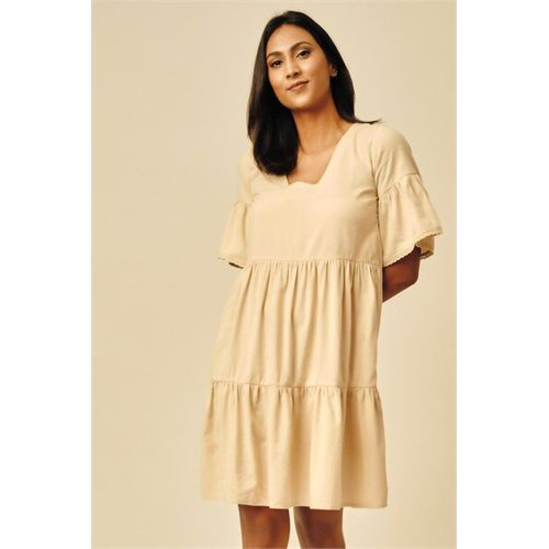 Cotton Collection Cotton Beige Tiered Dress By Coco