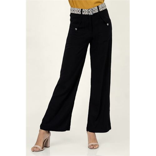 Cotton Collection Cotton Black Contrast Belt Pant By Coco