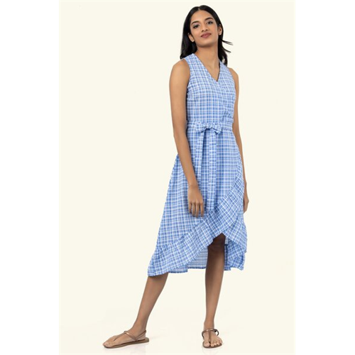 Cotton Collection Cotton Blue Check Frilled Dress By Coco