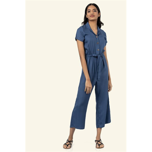 Cotton Collection Cotton Blue Collared Jumpsuit By Coco