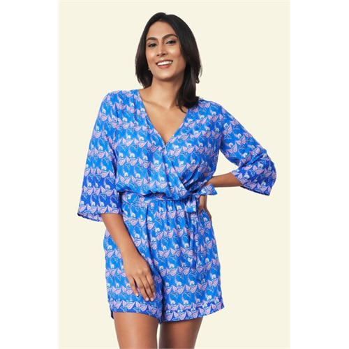 Cotton Collection Cotton Blue Print Romper By Coco