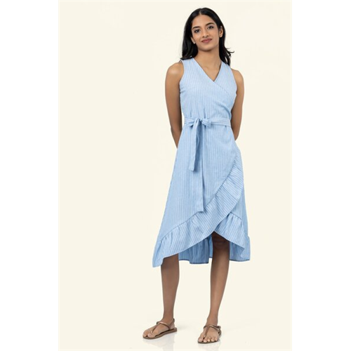 Cotton Collection Cotton Blue Stripe Frilled Dress By Coco