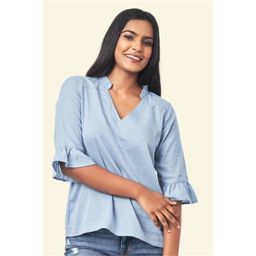 Cotton Collection Cotton Blue Vneck Top By Coco