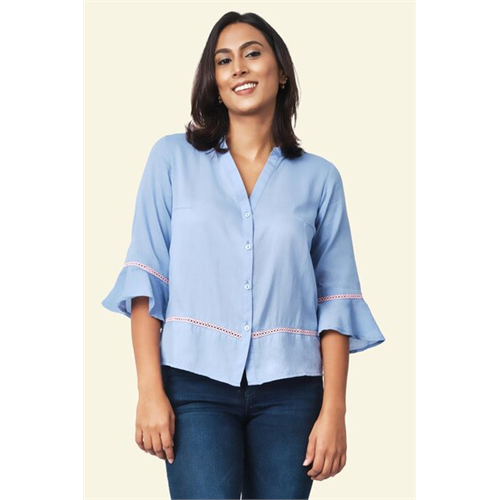 Cotton Collection Cotton Blue Vneck Top By Coco