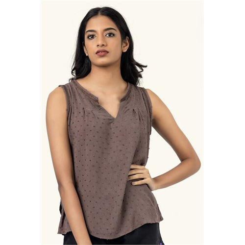 Cotton Collection Cotton Brown Vneck Top By Coco