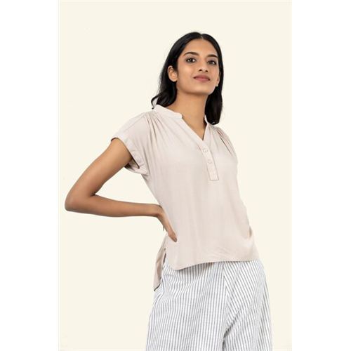 Cotton Collection Cotton Cream Vneck Top By Coco