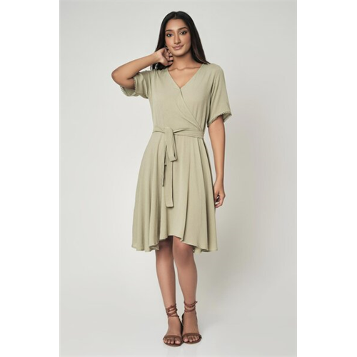 Cotton Collection Cotton Green Front Tie-Up Dress By Coco