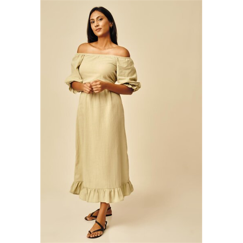 Cotton Collection Cotton Green Off Shoulder Dress By Coco