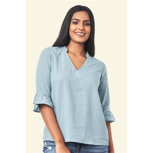 Cotton Collection Cotton Green Vneck Top By Coco