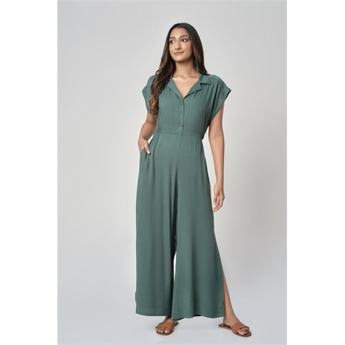 Cotton Collection Cotton Green Wide Leg Collared Jumpsuit By Coco