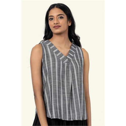 Cotton Collection Cotton Grey Striped Top By Coco