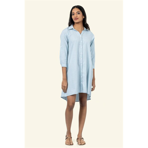 Cotton Collection Cotton Light-Blue Shirt Dress By Coco