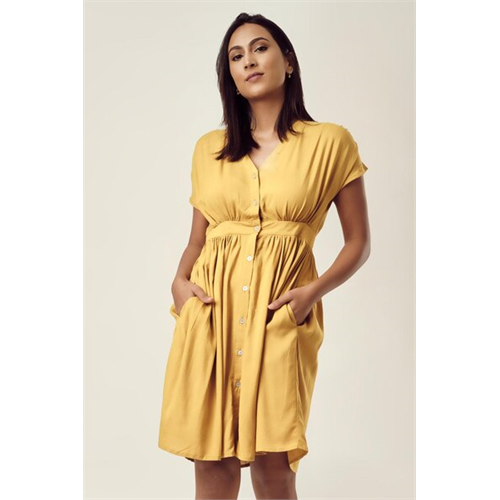 Cotton Collection Cotton Mustard Buttoned Dress By Coco