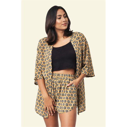 Cotton Collection Cotton Mustard Kimono By Coco