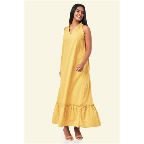 Cotton Collection Cotton Mustard Minicheck Dress By Coco