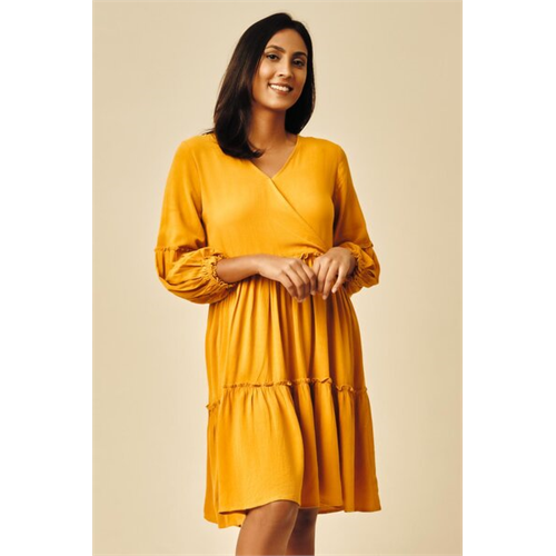 Cotton Collection Cotton Mustard Tiered Dress By Coco