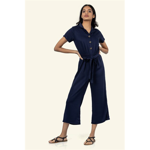 Cotton Collection Cotton Navy Collared Jumpsuit By Coco