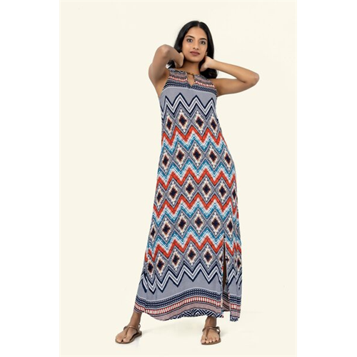 Cotton Collection Cotton Navy Printed Maxi Dress By Coco