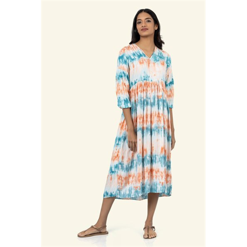 Cotton Collection Cotton Orange Tie-dye Print Dress By Coco