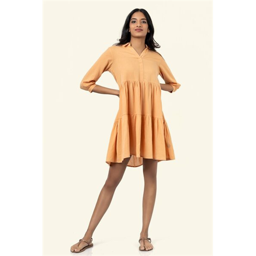 Cotton Collection Cotton Orange Tiered Midi Dress By Coco