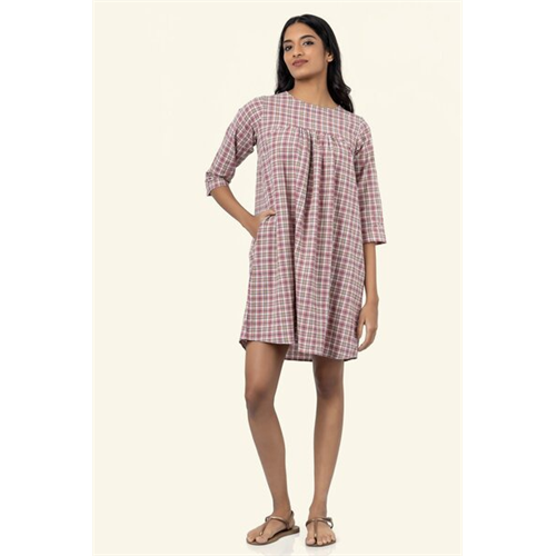 Cotton Collection Cotton Pink Check Dress By Coco