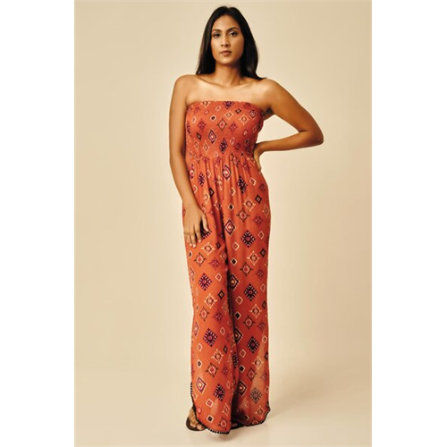 Cotton Collection Cotton Printed Strapless Jumpsuit By Coco