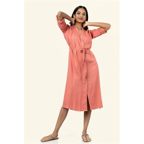 Cotton Collection Cotton Rust Buttoned Dress By Coco