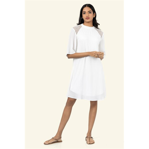 Cotton Collection Cotton White Lace-insert Dress By Coco