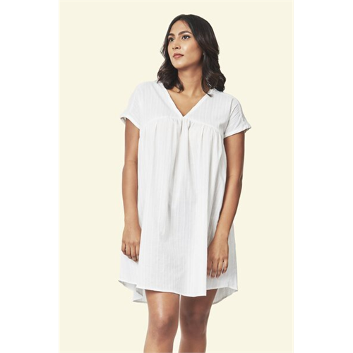 Cotton Collection Cotton White Stripe Gathered Dress By Coco