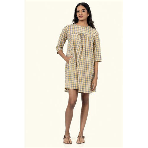 Cotton Collection Cotton Yellow Check Dress By Coco